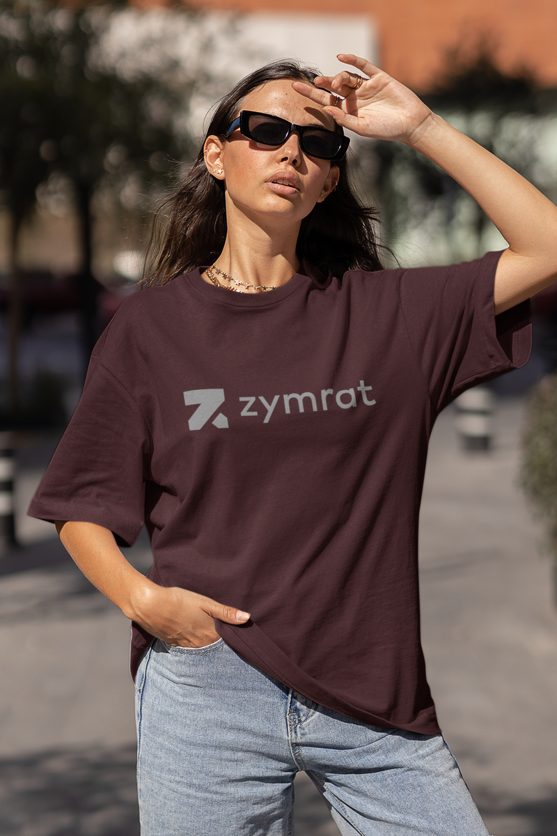 Zymrat Graphic Printed Oversized Ribbed Neckline Drewberry Tshirt