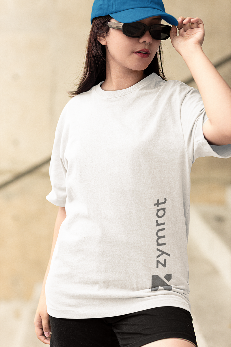 Zymrat Vertical Print Oversized Ribbed Neckline White Tshirt