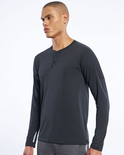 SuperSilva Henley Long Sleeve T-Shirt Black